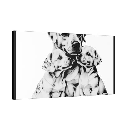 Mother and Puppies Black and White Canvas Wall Art | Eco Limited