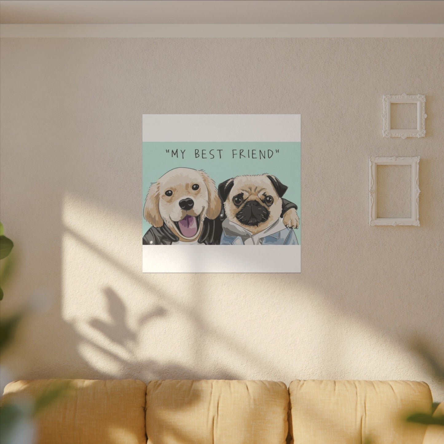 Cute Pug & Puppy Matte Stretched Print