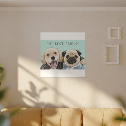 Cute Pug & Puppy Matte Stretched Print