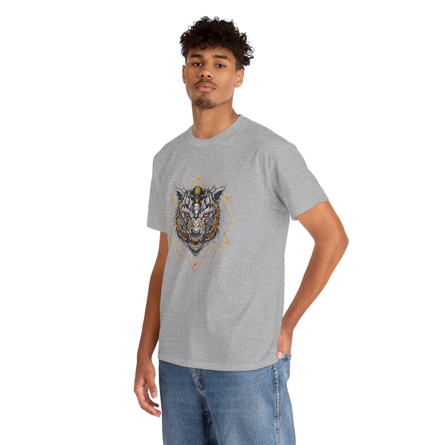 Tiger Geometric Tee — Detailed Tribal Tiger Head Graphic T‑Shirt