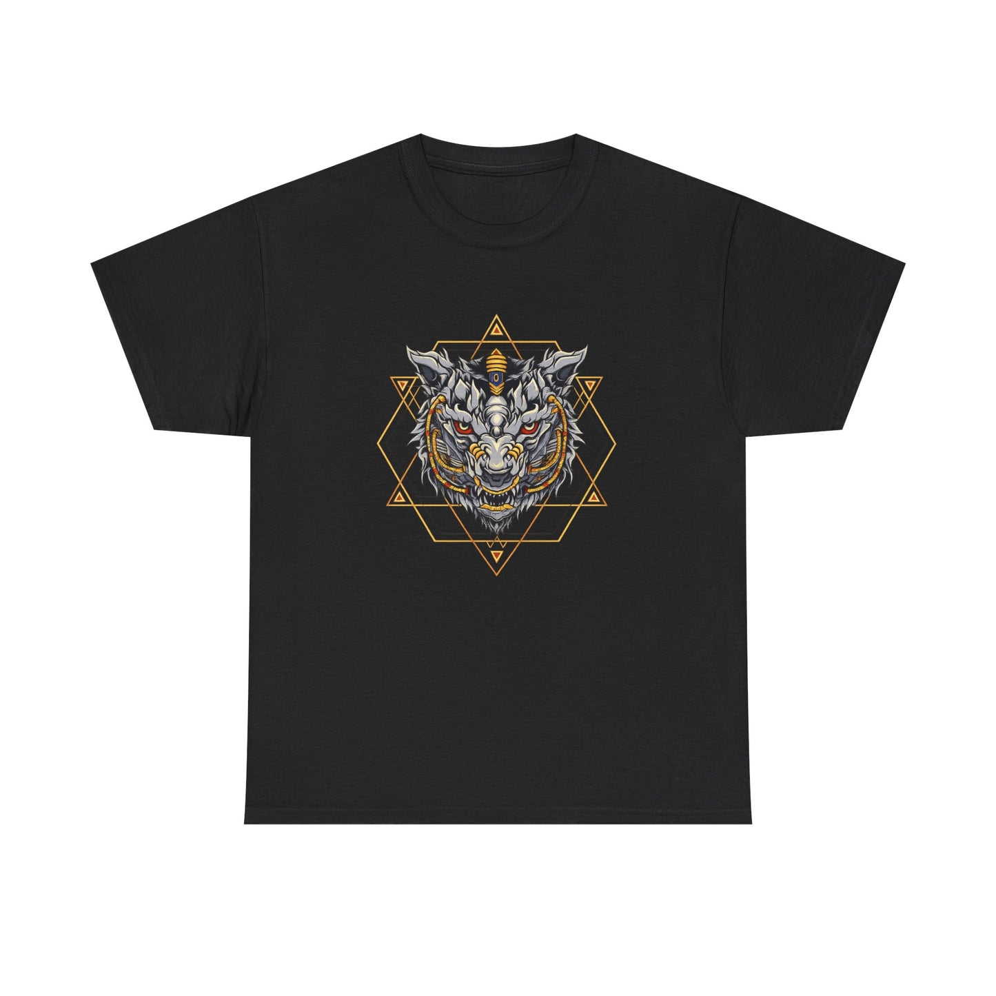 Tiger Geometric Tee — Detailed Tribal Tiger Head Graphic T‑Shirt