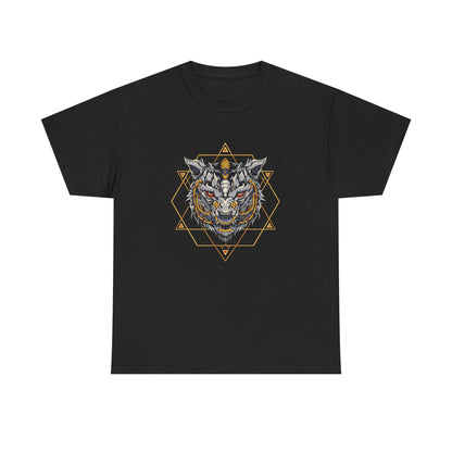 Tiger Geometric Tee — Detailed Tribal Tiger Head Graphic T‑Shirt
