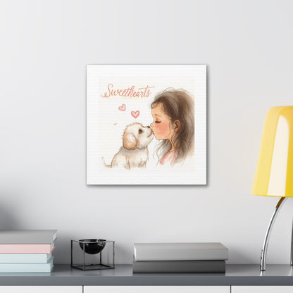 Sweethearts – Child &amp; Puppy Love Canvas | Eco-Limited