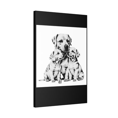 Mother and Puppies Black and White Canvas Wall Art | Eco Limited