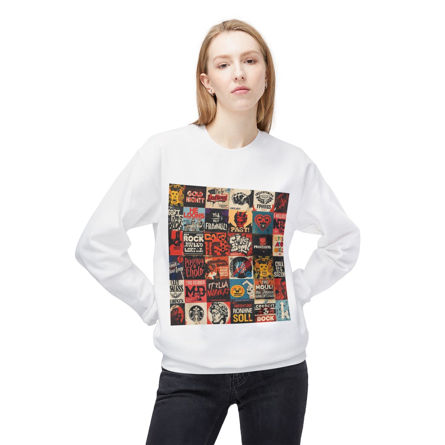 Vintage Rock Poster Collage Sweatshirt | Eco-Limited