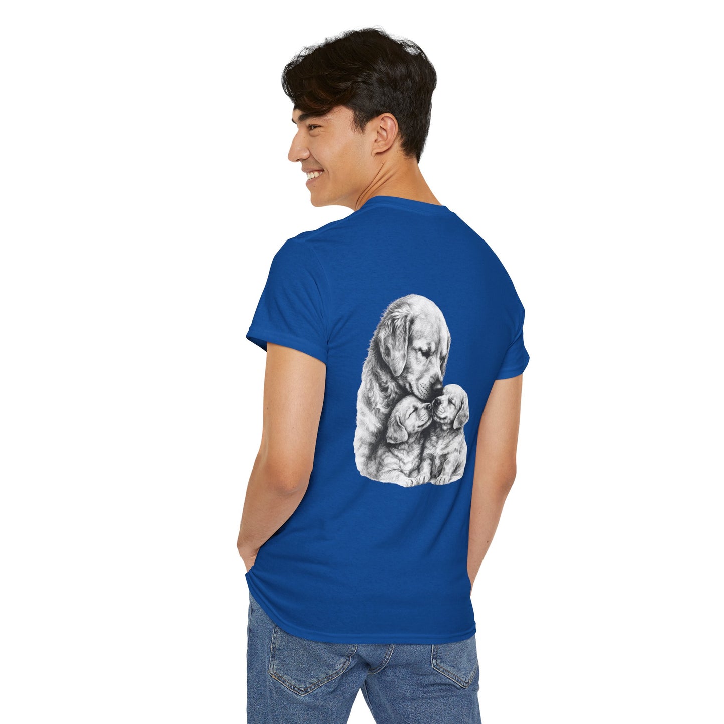 Front Text &amp; Back Image Golden Retriever T-Shirt | Eco - Limited