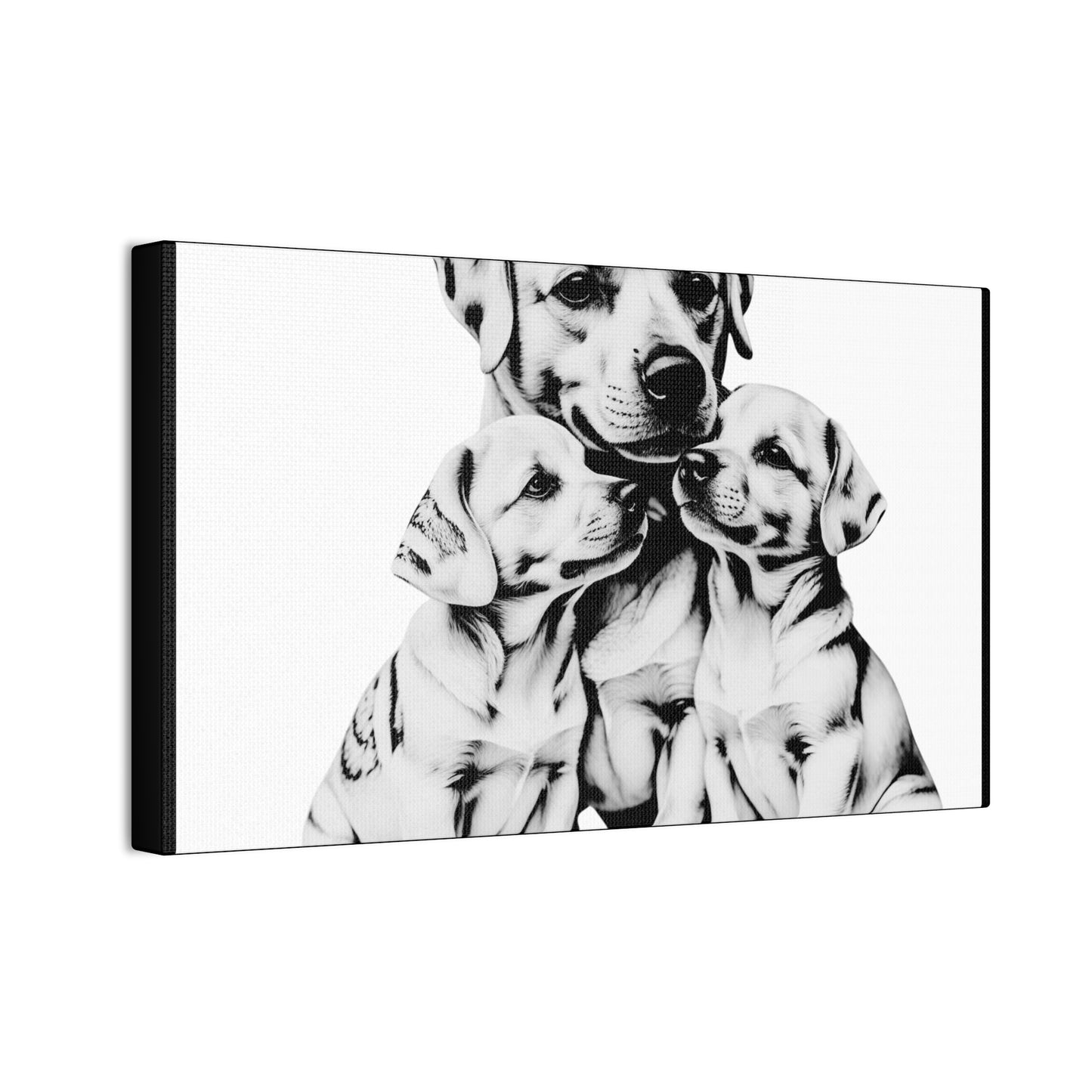 Mother and Puppies Black and White Canvas Wall Art | Eco Limited