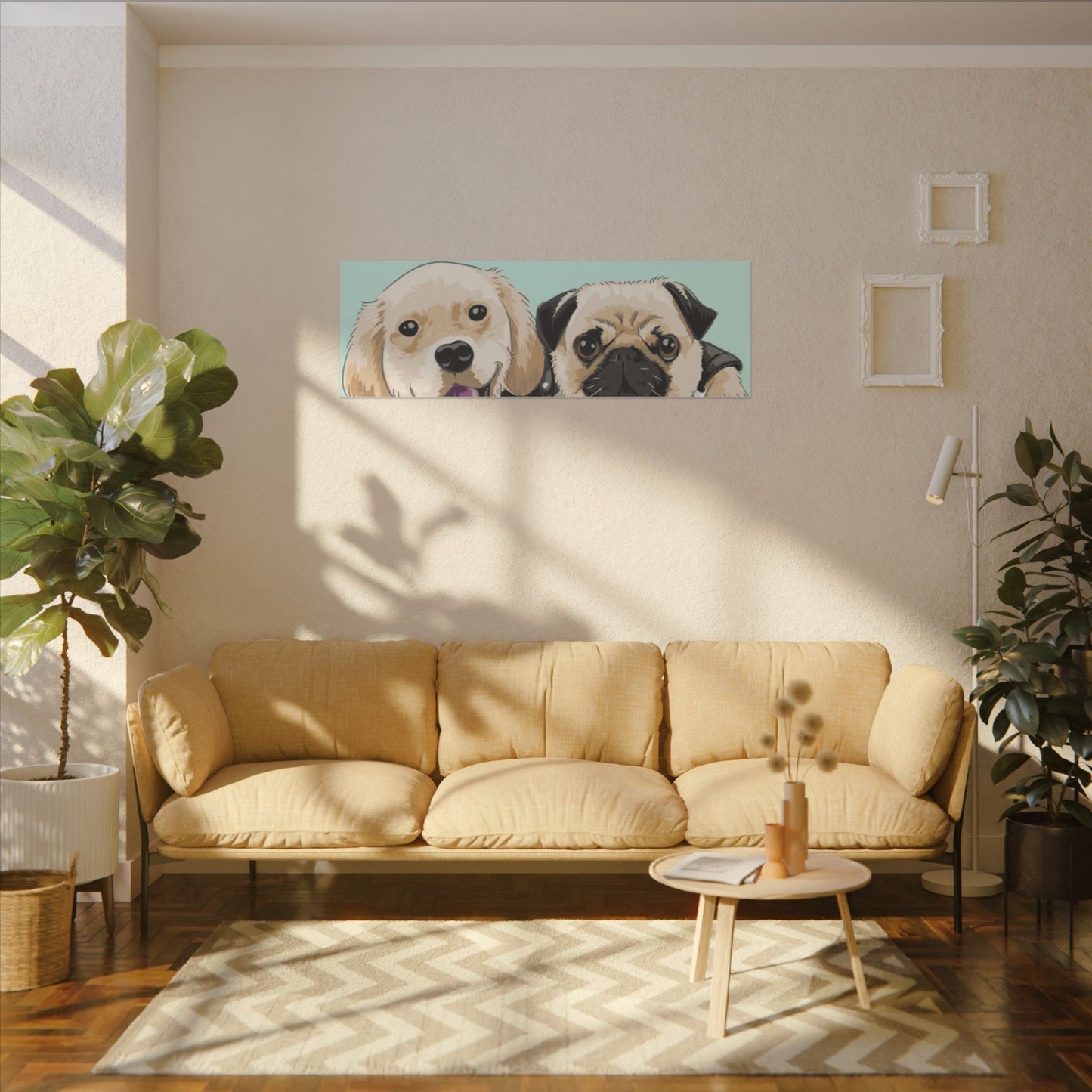 Cute Pug & Puppy Matte Stretched Print