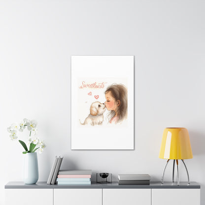 Sweethearts – Child &amp; Puppy Love Canvas | Eco-Limited