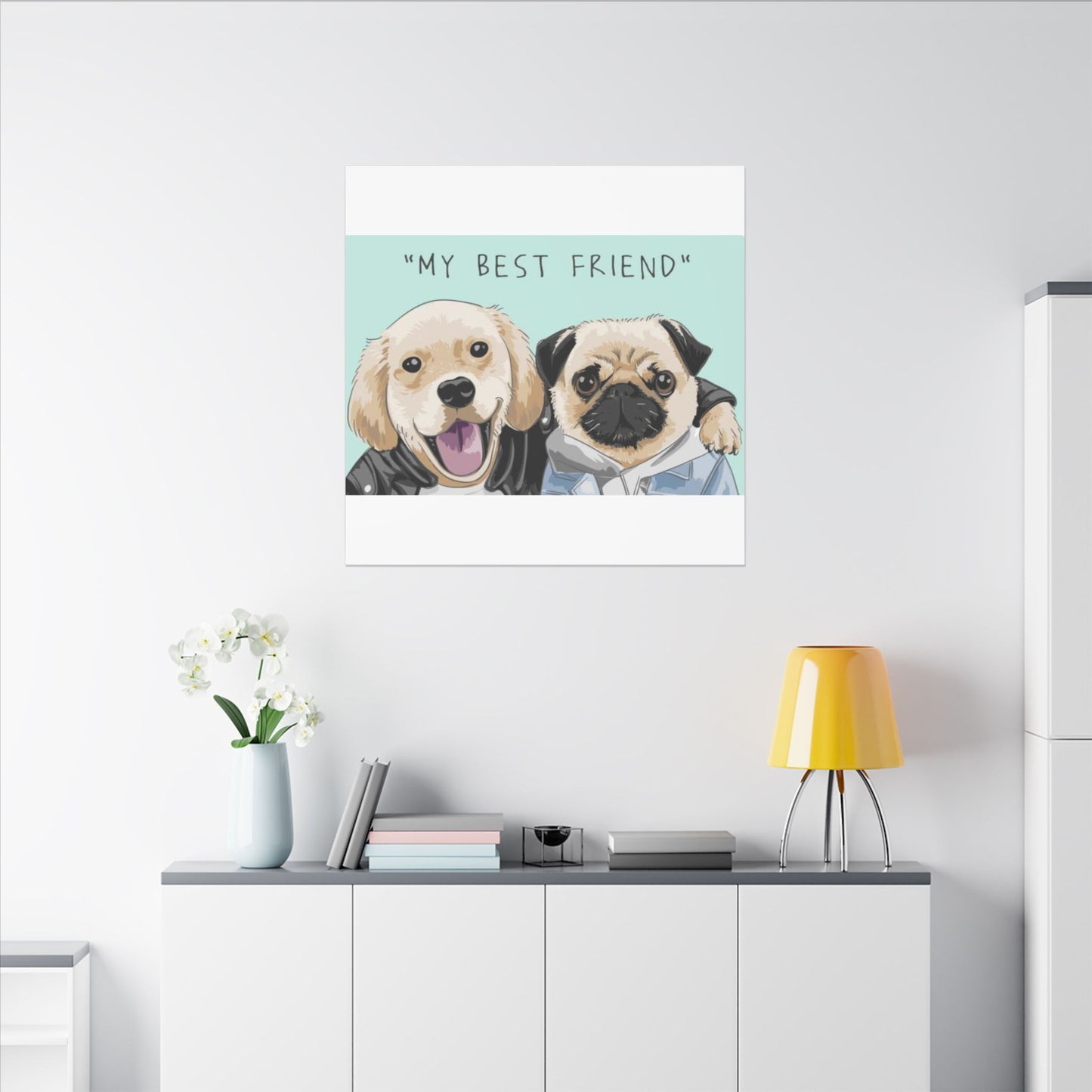 Cute Pug & Puppy Matte Stretched Print