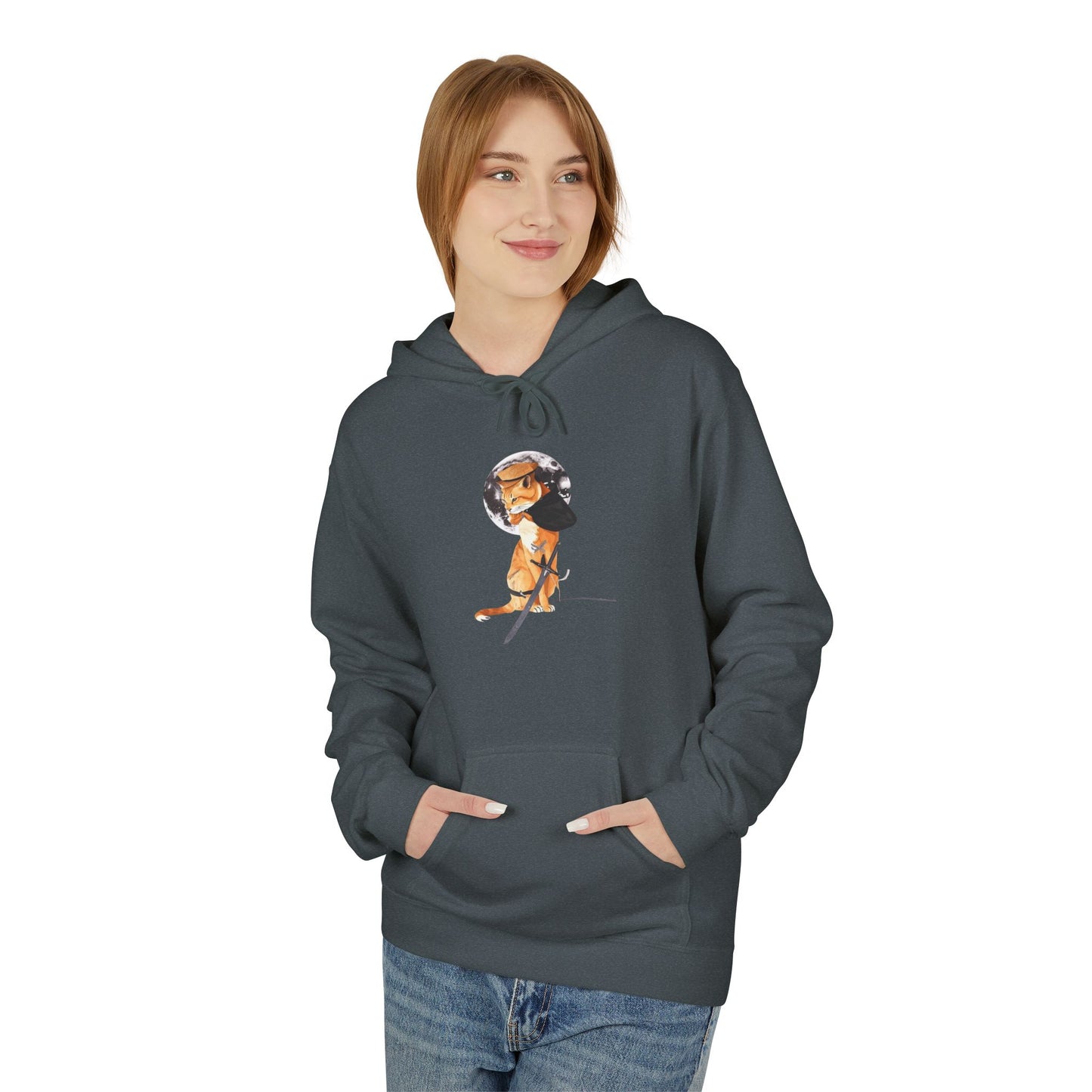 Moonlit Samurai Cat Art Hoodie