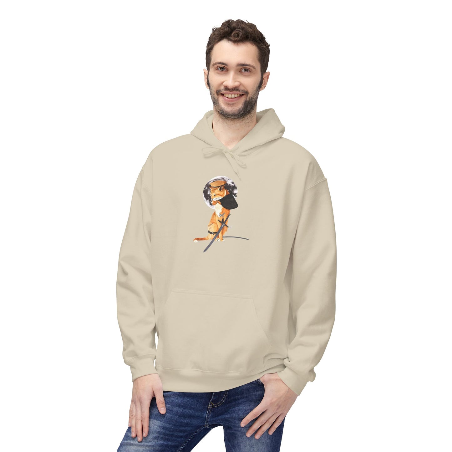 Moonlit Samurai Cat Art Hoodie