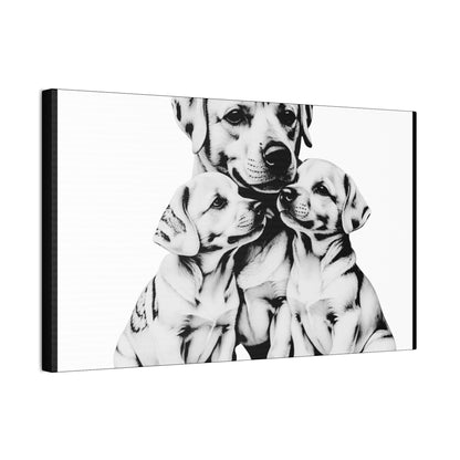 Mother and Puppies Black and White Canvas Wall Art | Eco Limited