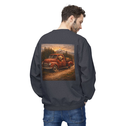 Rustic Dog Truck Front Text Back Art Sweatshirt | Eco - Limited