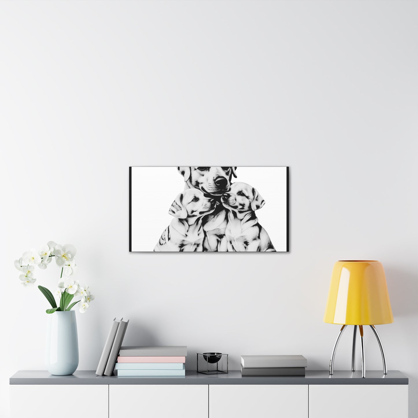 Mother and Puppies Black and White Canvas Wall Art | Eco Limited