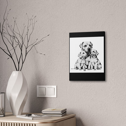Mother and Puppies Black and White Canvas Wall Art | Eco Limited