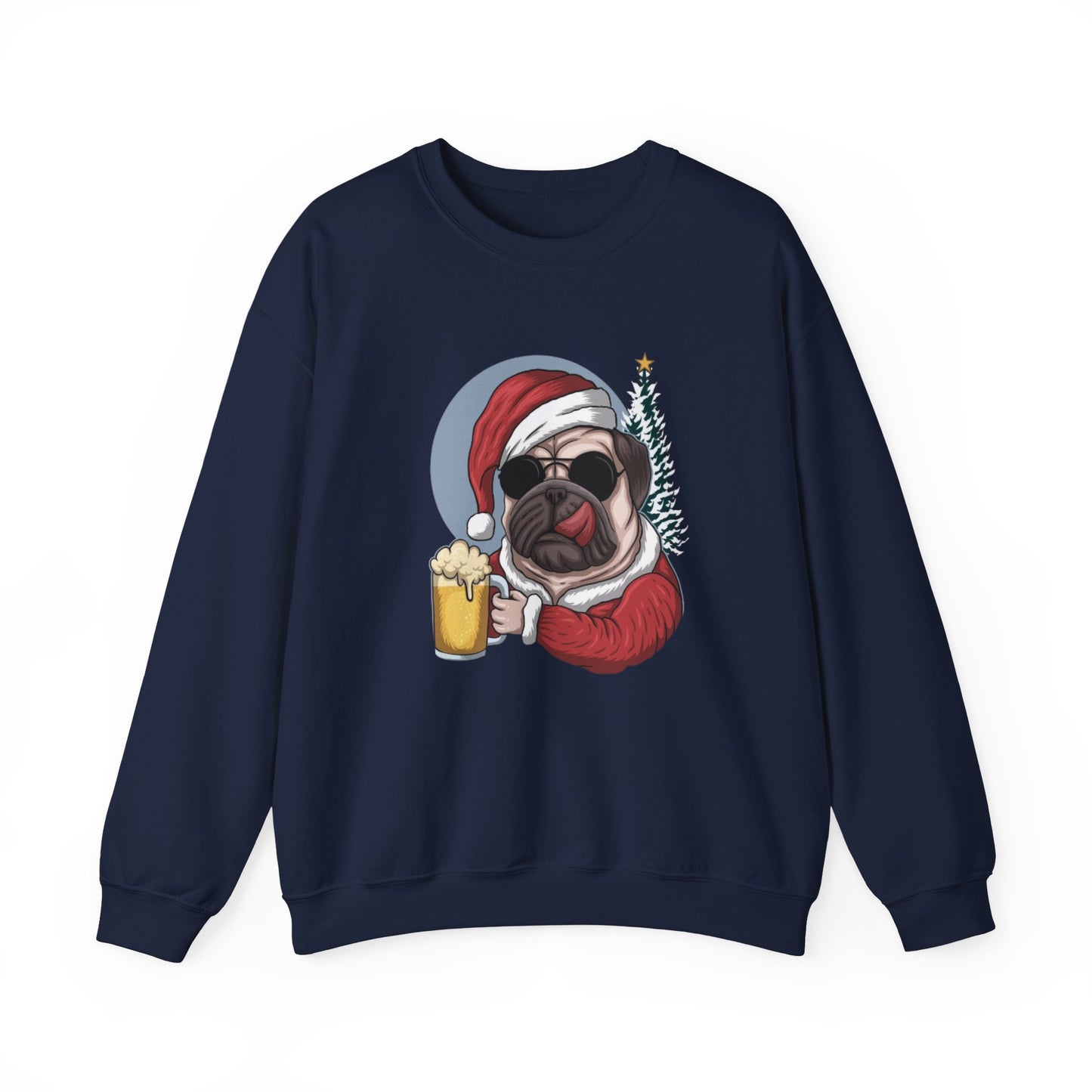 Santa Pug Holding Beer Holiday Crewneck|Eco-Friendly - Limited