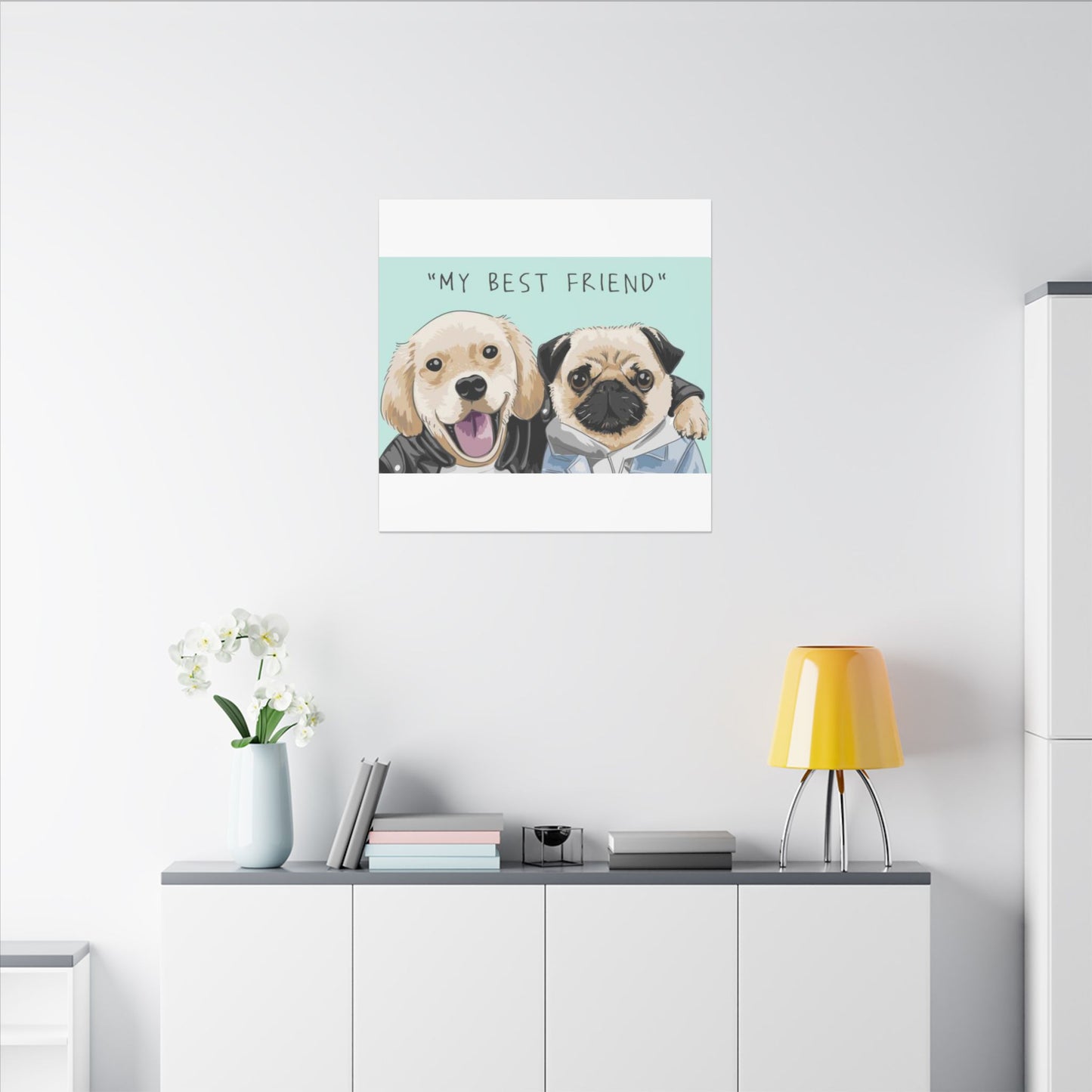 Cute Pug & Puppy Matte Stretched Print