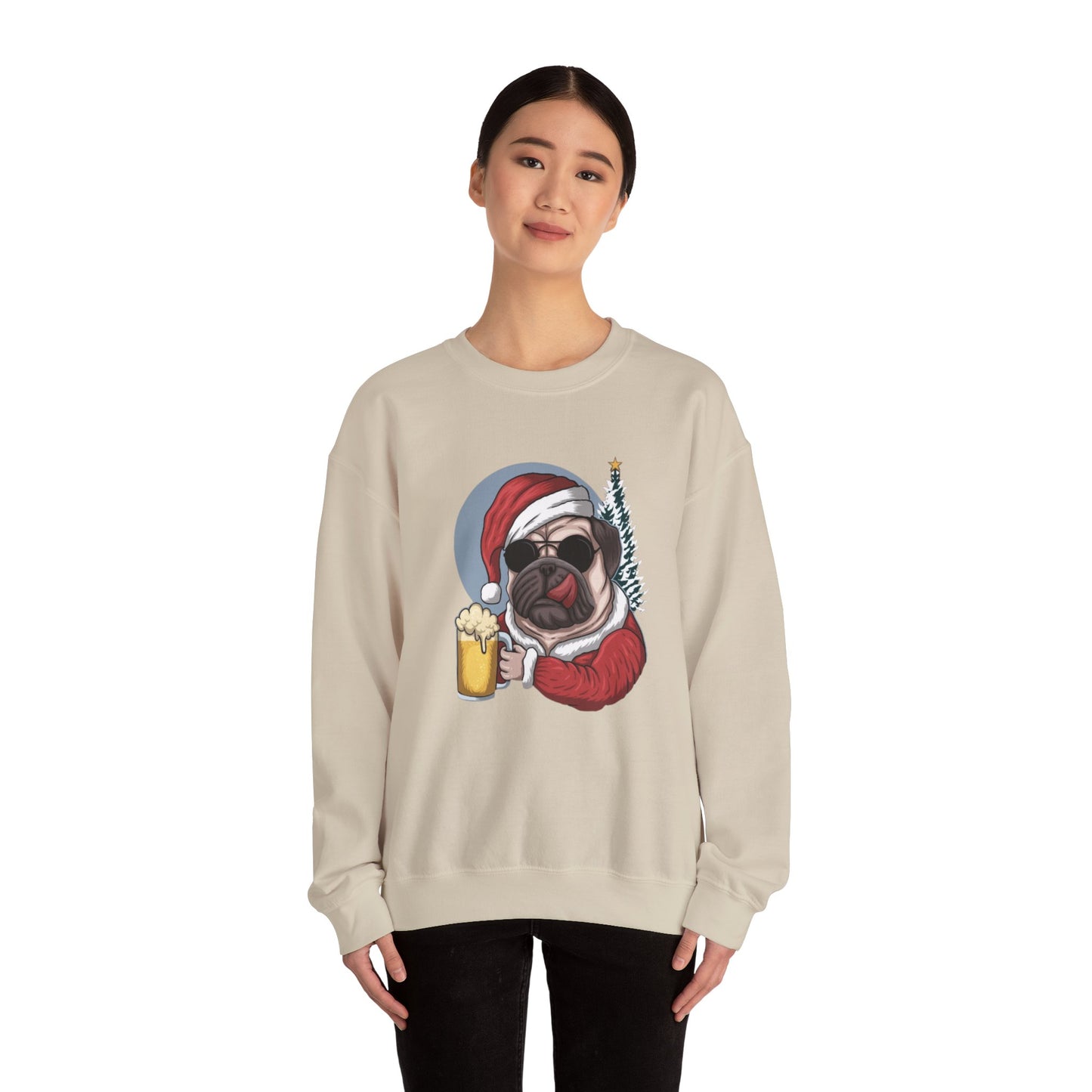 Santa Pug Holding Beer Holiday Crewneck|Eco-Friendly - Limited
