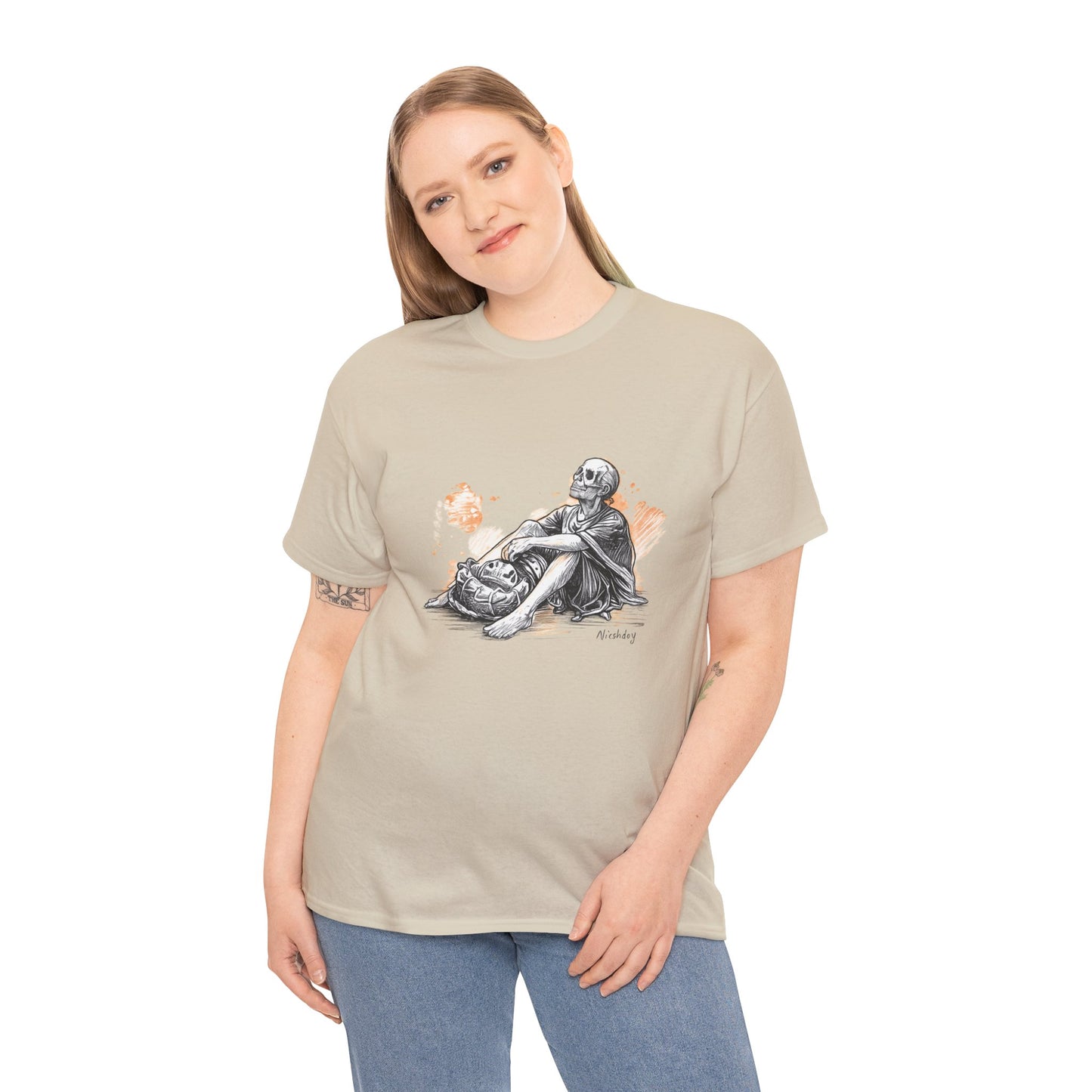 Skeleton Contemplation Sketch T-Shirt | Eco-Limited