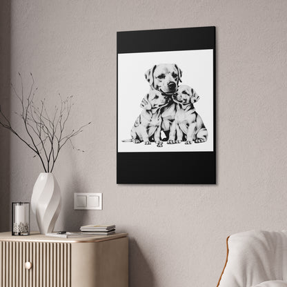 Mother and Puppies Black and White Canvas Wall Art | Eco Limited