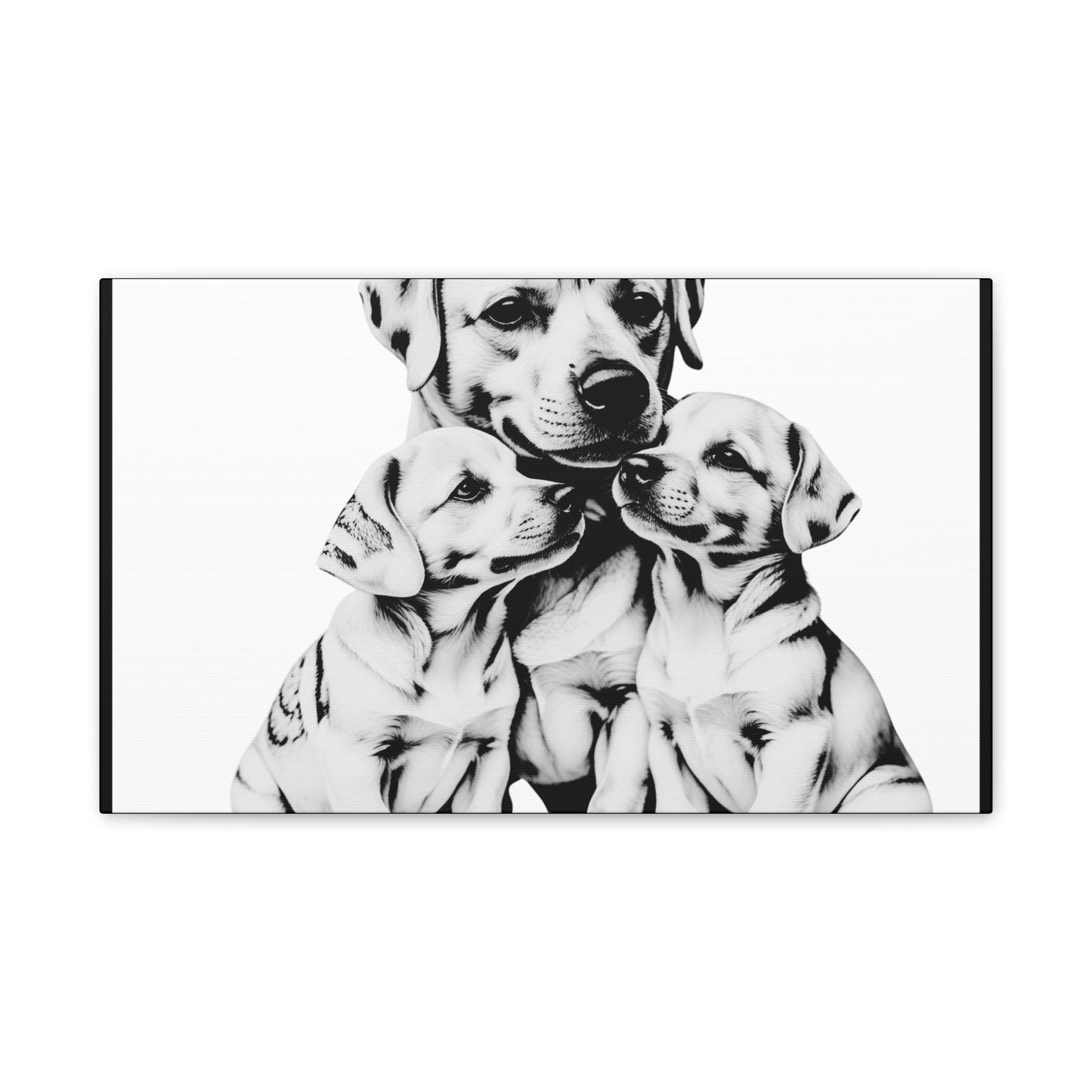 Mother and Puppies Black and White Canvas Wall Art | Eco Limited