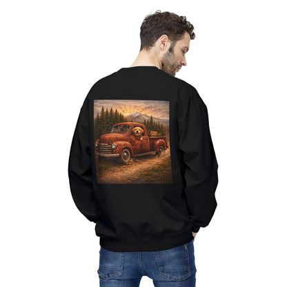 Rustic Dog Truck Front Text Back Art Sweatshirt | Eco - Limited