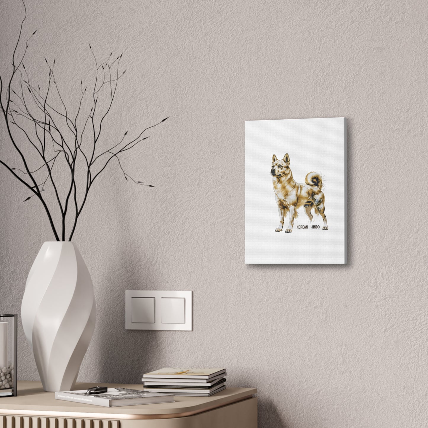 Korean Jindo Dog Illustration Canvas Wall Art | Eco - Limited