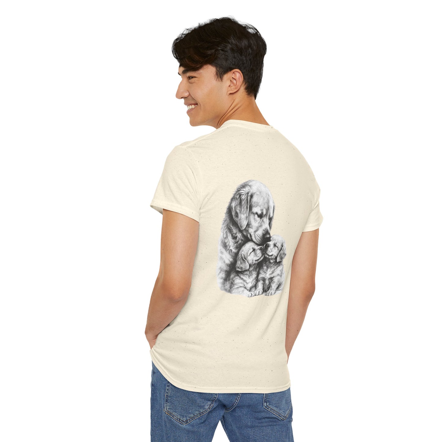 Front Text &amp; Back Image Golden Retriever T-Shirt | Eco - Limited