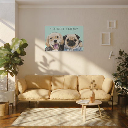 Cute Pug & Puppy Matte Stretched Print
