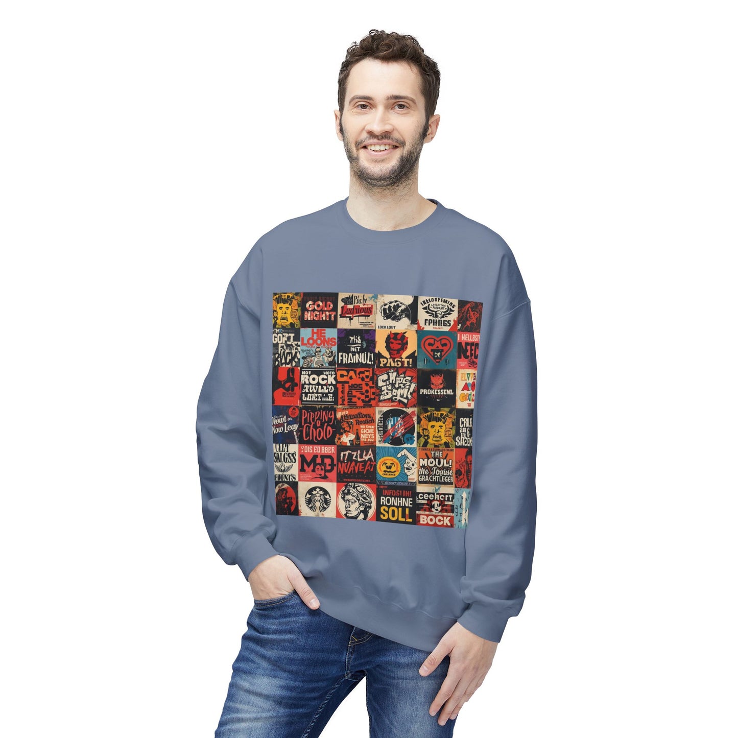 Vintage Rock Poster Collage Sweatshirt | Eco-Limited