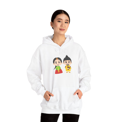 Festive Couple Cartoon Hoodie – Colorful Celebration Style