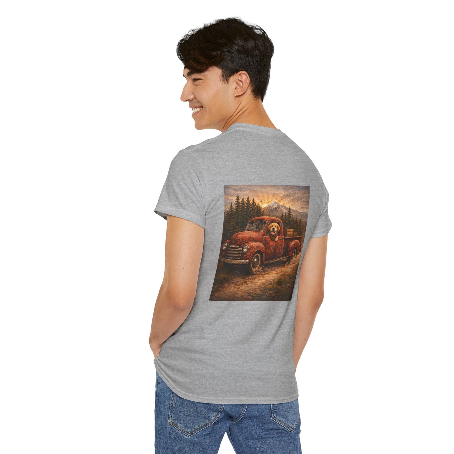 Rustic Dog Truck Front Text Back Art T-Shirt | Eco - Limited