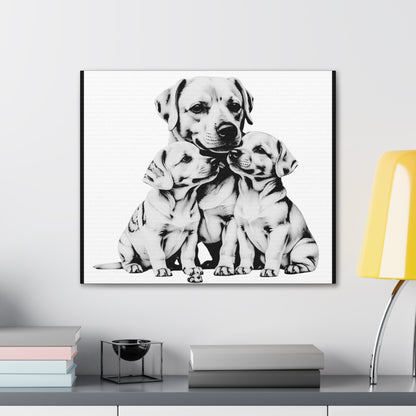 Mother and Puppies Black and White Canvas Wall Art | Eco Limited