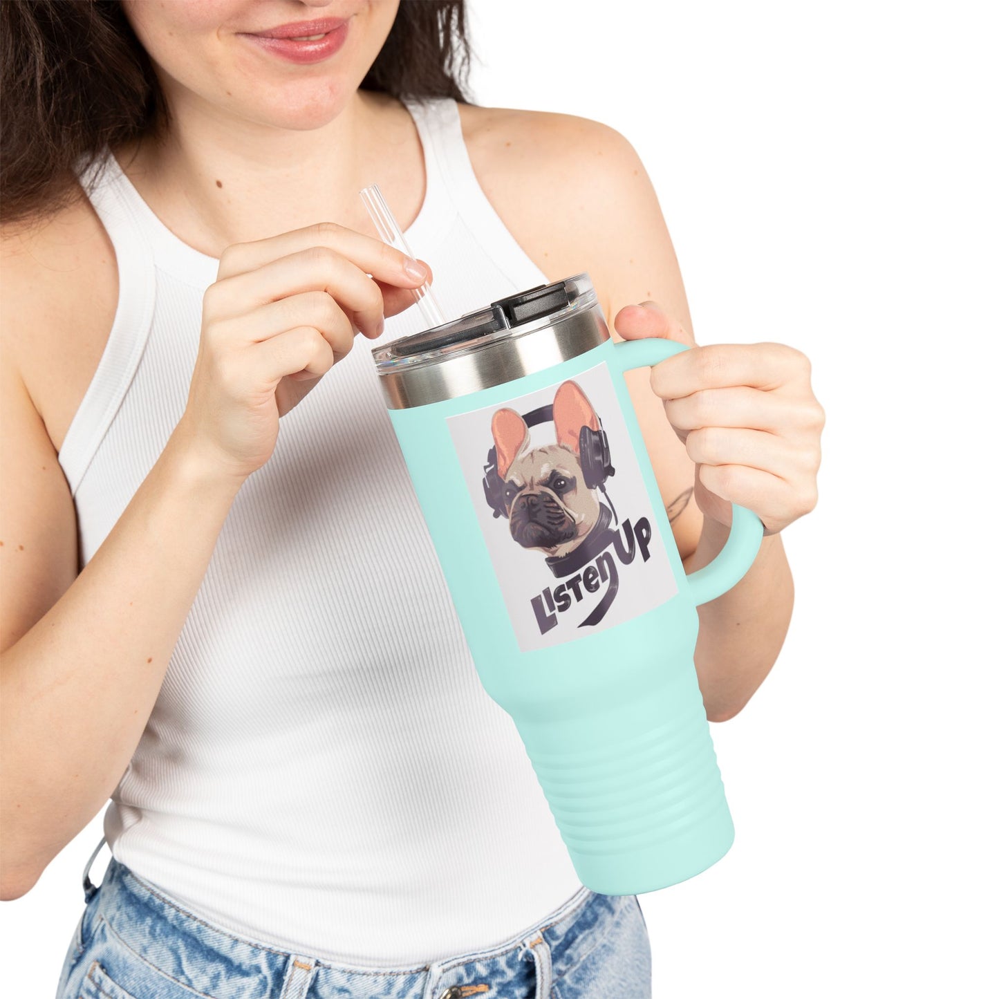 'Listen Up' French Bulldog Headphones Tumbler