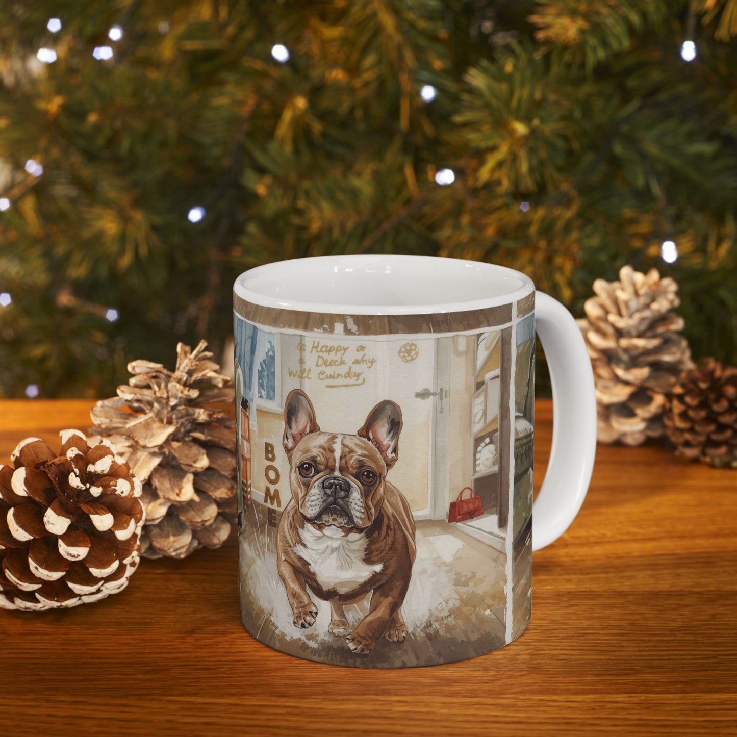 French Bulldog Home Scene Ceramic Mug — Cute Dog Illustration Coffee Cup (11oz/15oz)
