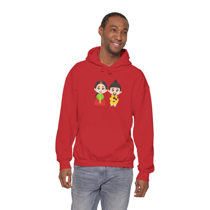 Festive Couple Cartoon Hoodie – Colorful Celebration Style