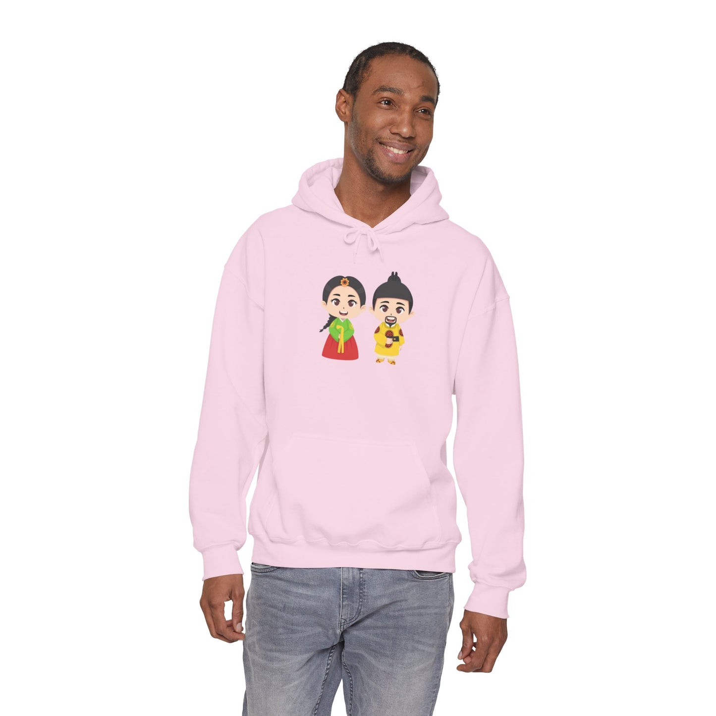 Festive Couple Cartoon Hoodie – Colorful Celebration Style