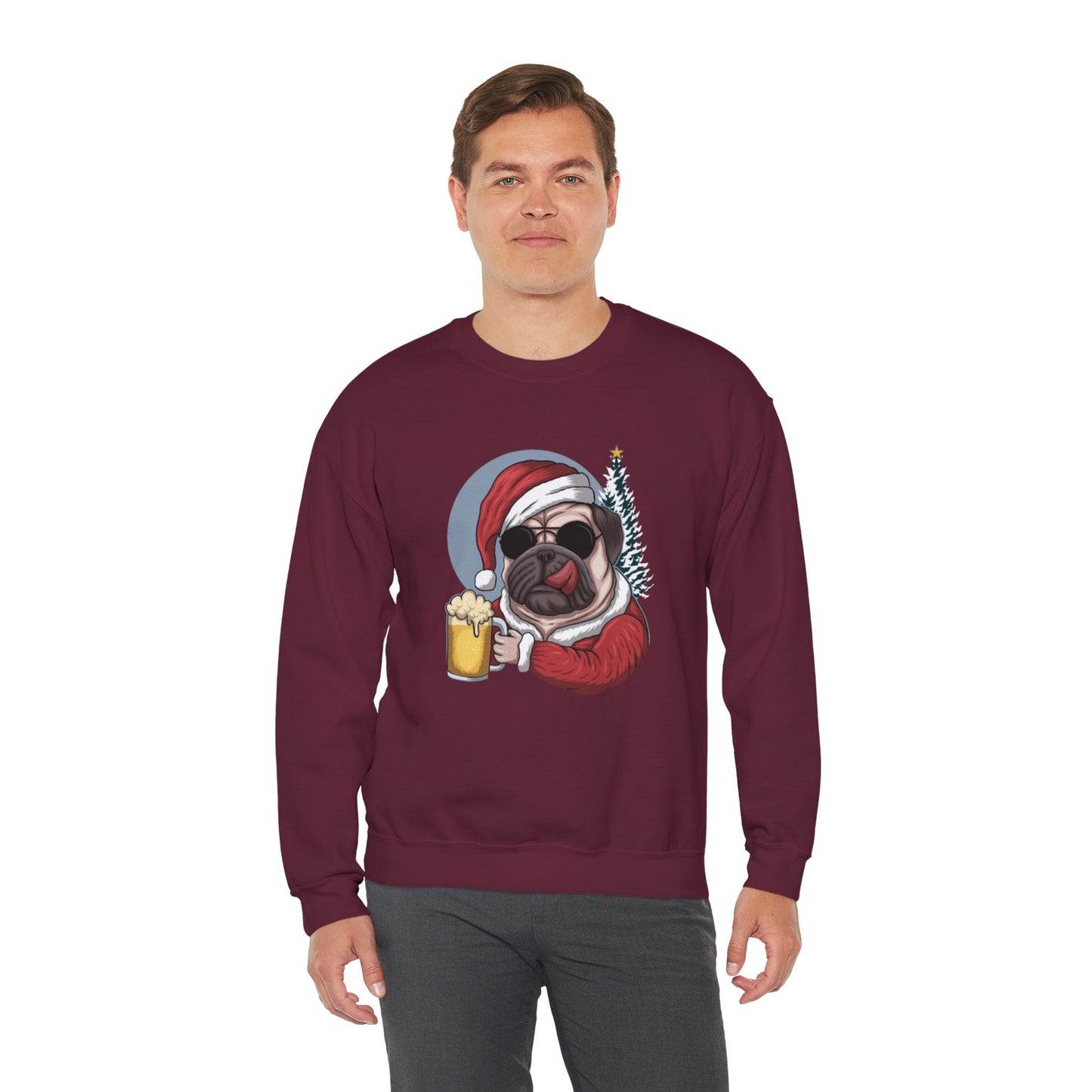 Santa Pug Holding Beer Holiday Crewneck|Eco-Friendly - Limited