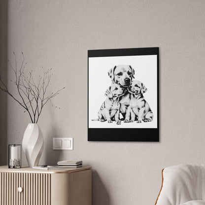 Mother and Puppies Black and White Canvas Wall Art | Eco Limited