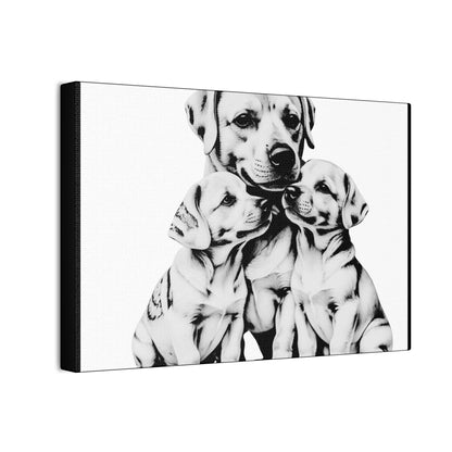 Mother and Puppies Black and White Canvas Wall Art | Eco Limited