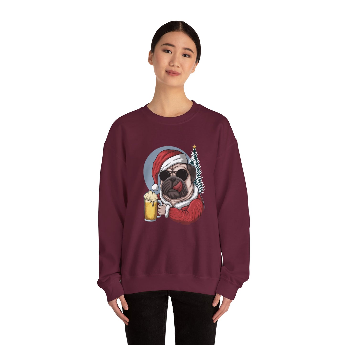 Santa Pug Holding Beer Holiday Crewneck|Eco-Friendly - Limited