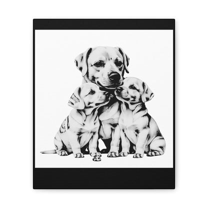 Mother and Puppies Black and White Canvas Wall Art | Eco Limited