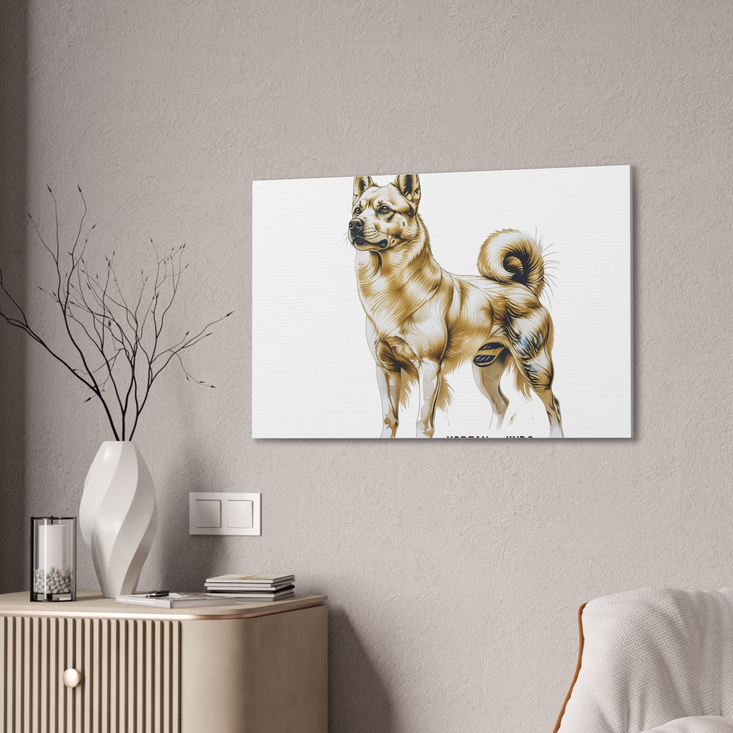 Korean Jindo Dog Illustration Canvas Wall Art | Eco - Limited