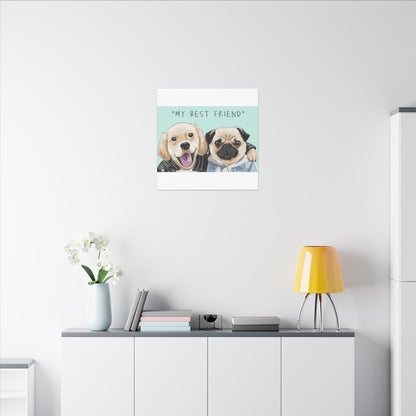 Cute Pug & Puppy Matte Stretched Print