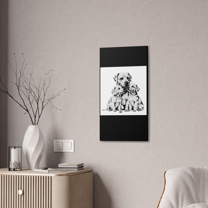 Mother and Puppies Black and White Canvas Wall Art | Eco Limited