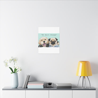 Cute Pug & Puppy Matte Stretched Print