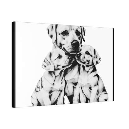 Mother and Puppies Black and White Canvas Wall Art | Eco Limited