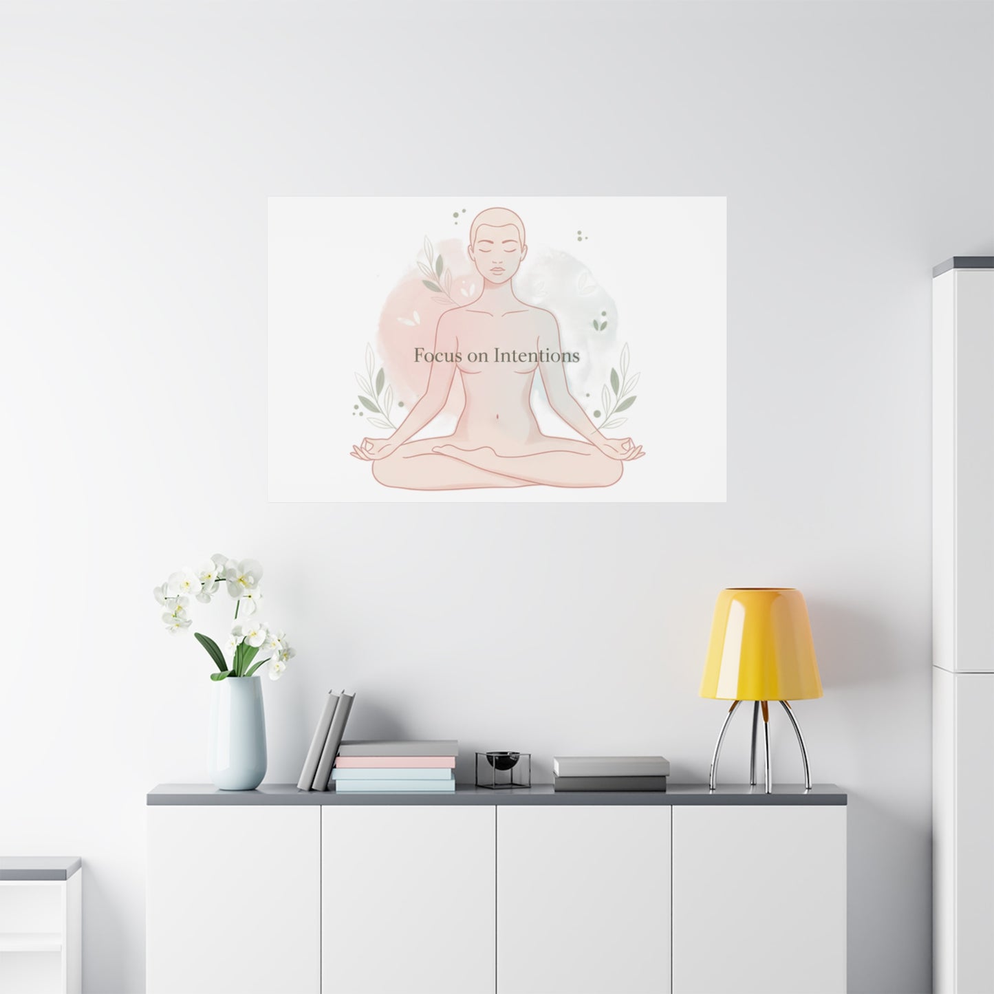 Focus on Intentions Canvas | Gentle Wellness Wall Art, Pastel Gradient Meditation Print
