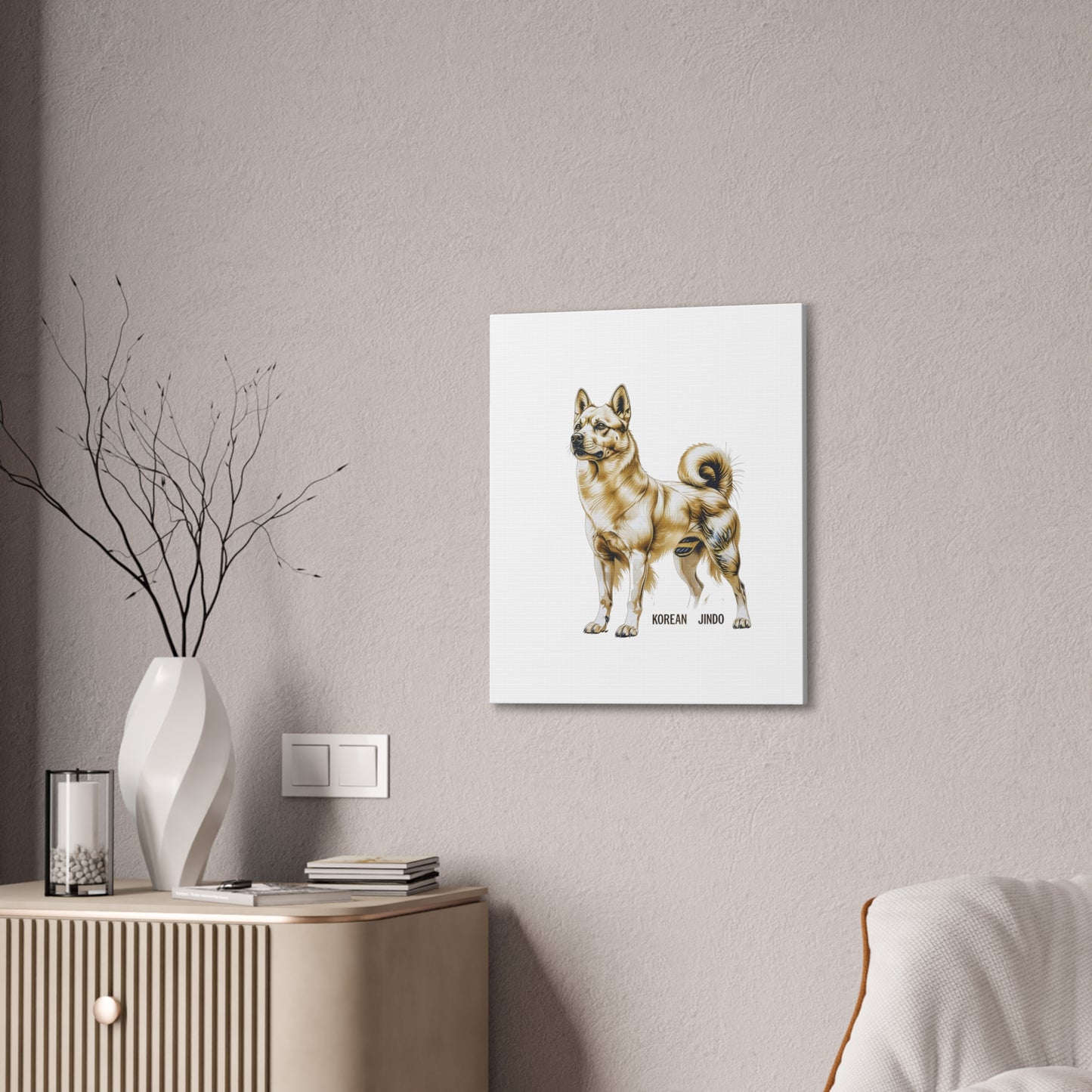 Korean Jindo Dog Illustration Canvas Wall Art | Eco - Limited